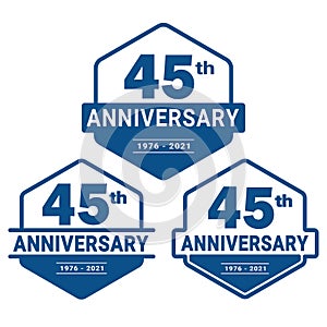 45 years anniversary celebration logotype. 45th anniversary logo collection. Set of anniversary design template.