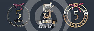 5 years anniversary vector icon, logo set