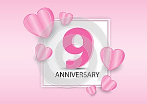 9 Years Anniversary Logo Celebration With heart background. ValentineÃ¢â¬â¢s Day Anniversary banner vector template photo