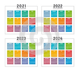 Years 2021 2022 2023 2024 colorful calendars photo