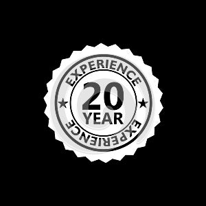 20 Years Experience sign isolated on black background