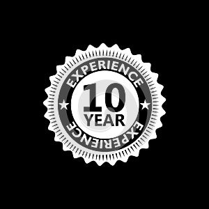 10 years experience sign isolated on black background