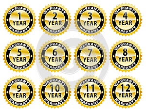 1-12 Years Golden Warranty sticket set, edittable vector illustration photo