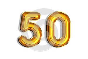 50 years old. Gold balloons, 50th anniversary number, happy birthday congratulations. Illustration of golden realistic 3d symbols