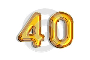 40 years old. Gold balloons, 40th anniversary number, happy birthday congratulations. Illustration of golden realistic 3d symbols