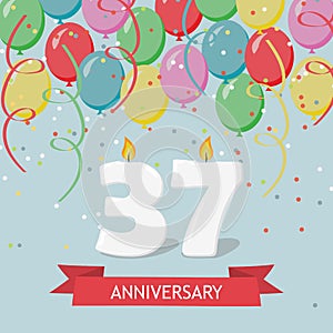 37 years selebration. Happy Birthday greeting card photo