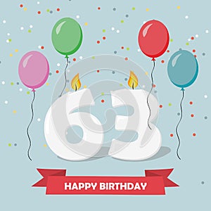 63 years selebration. Happy Birthday greeting card photo