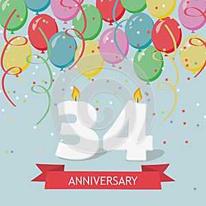 34 years selebration. Happy Birthday greeting card photo