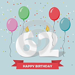 62 years selebration. Happy Birthday greeting card photo