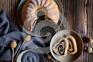 Yeast Bundt cake with poppy seeds filling