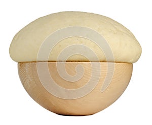 Yeast Dough in Wooden Bowl