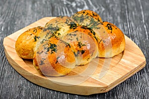 Yeast unsweetened buns with garlic and vegetable oil. Garlic bread, buns photo