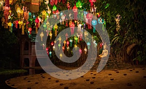 Yee Peng Festival Chiang Mai. Paper lanterns decorated in Phan-Tao temple ,Chiang Mai