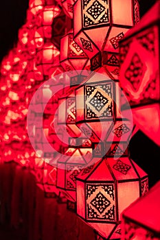 Yee Peng Yi Peng Festival , paper lanterns decorated on Tha-Phae road ,Chiang Mai Thailand