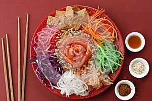 Yee Sang Chinese New Year Dinner for Prosperity Toss Celebration also known by Yu Sheng Spring Toss