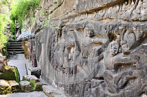 Yeh Pulu famous carved murals, Ubud, Bali photo