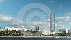 Yekaterinburg, the city hall Russia timelapse. Sunset on the waterfront Ekaterinburg