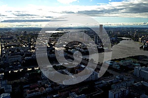 Yekaterinburg city. Panorama. View of the city from the window on a cloudy day