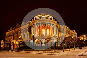 Night view of Sevastianov`s palace in Yekaterinburg, Russia