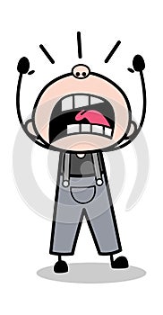 Yelling - Retro Repairman Cartoon Worker Vector Illustration