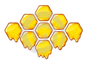 Yelllow honeycombs with flowing honey isolated, design for logo, vector