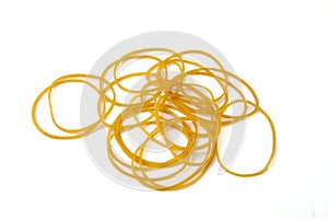 Yello rubber bands ball on a white background