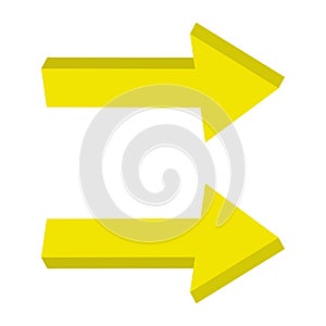 Yellow 3D arrows with shadow right direction.