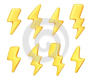 Yellow 3d lightning, electric charge bolts signs