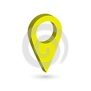 Yellow 3D map pointer with dropped shadow on white background. EPS10 vector illustration