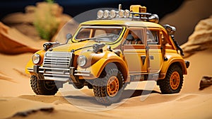 Yellow 4x4 Toy Vehicle: Dieselpunk Inspired Van Miniature For Tabletop Wargaming