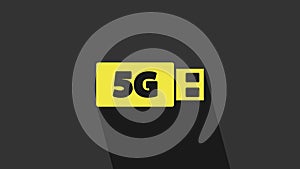 Yellow 5G modem for fast mobile Internet icon isolated on grey background. Global network high speed connection data