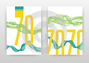 Yellow 70 numbers with green waving lines design for annual report, brochure, flyer, poster. Green waving lines background vector