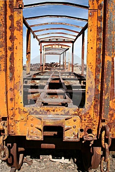 Yellow abandoned train at Uyuni, Bolivia