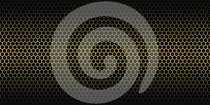 Yellow abstract background. Golden honeycomb pattern. Linear website template on black backdrop. Vector geometric pattern