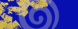 yellow abstract banner on a blue background with space for text. Abstract golden figures on a stylish background. Concept of