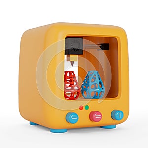 Yellow Abstract Cartoon Toy 3d Printer Icon. 3d Rendering