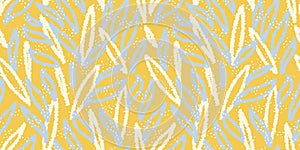 Yellow abstract organic shapes seamless pattern. Hand drawn sketch creative forms print. Vector unique background. Contemporary photo
