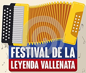 Yellow Accordion forming the Colombian Flag for Vallenato Legend Festival, Vector Illustration