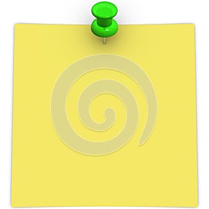 Yellow adhesive note with green thumbtack