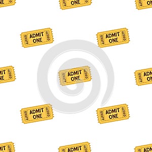 Yellow Admit One Ticket Seamless Pattern
