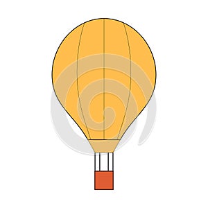 Yellow air balloon isolated on white background. Groovy cartoon vector illustration. Line art icon