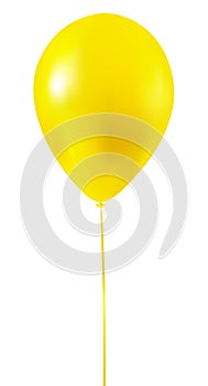 Yellow air balloon with a string isolated on white background. Realistic inflatable ballon. Birthday decoration element.