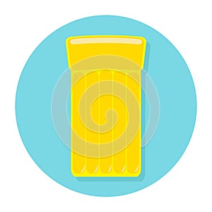 Yellow air pool floating water mattress. Round circle icon. White background. Isolated. Flat design.