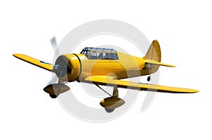 yellow airplane plane in flight. vintage, retro, single engine prop aircraft from the WWII era. Transparent background.