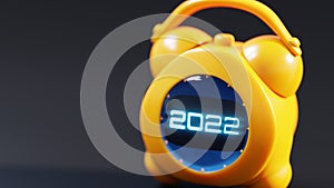 Yellow Alarm Clock Displaying the Number 2022
