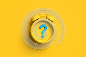 Yellow alarm clock with question mark symbol on background