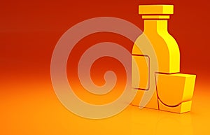 Yellow Alcohol drink Rum bottle and glass icon isolated on orange background. Minimalism concept. 3d illustration 3D