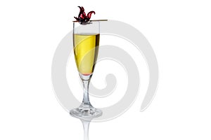 Yellow alcoholic cocktail in glass flute