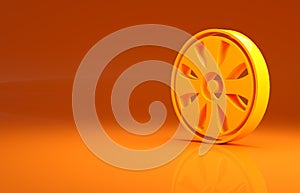 Yellow Alloy wheel for car icon isolated on orange background. Minimalism concept. 3d illustration 3D render