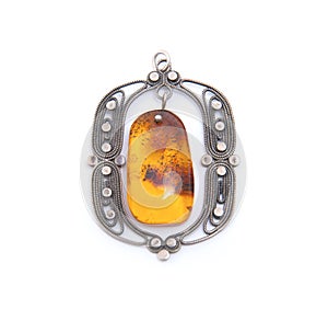 Yellow amber in a silver frame.